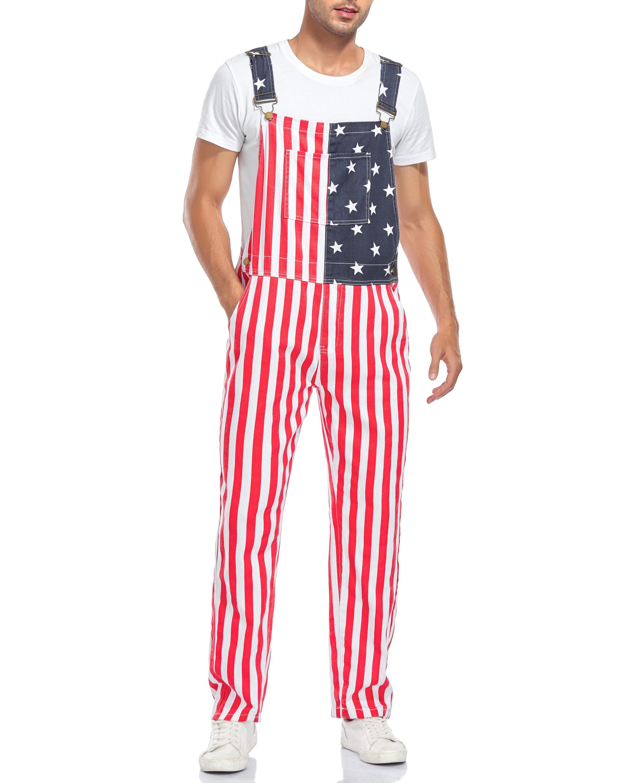 American Overalls for Men Striped Pants Adjustable Straps with Pockets