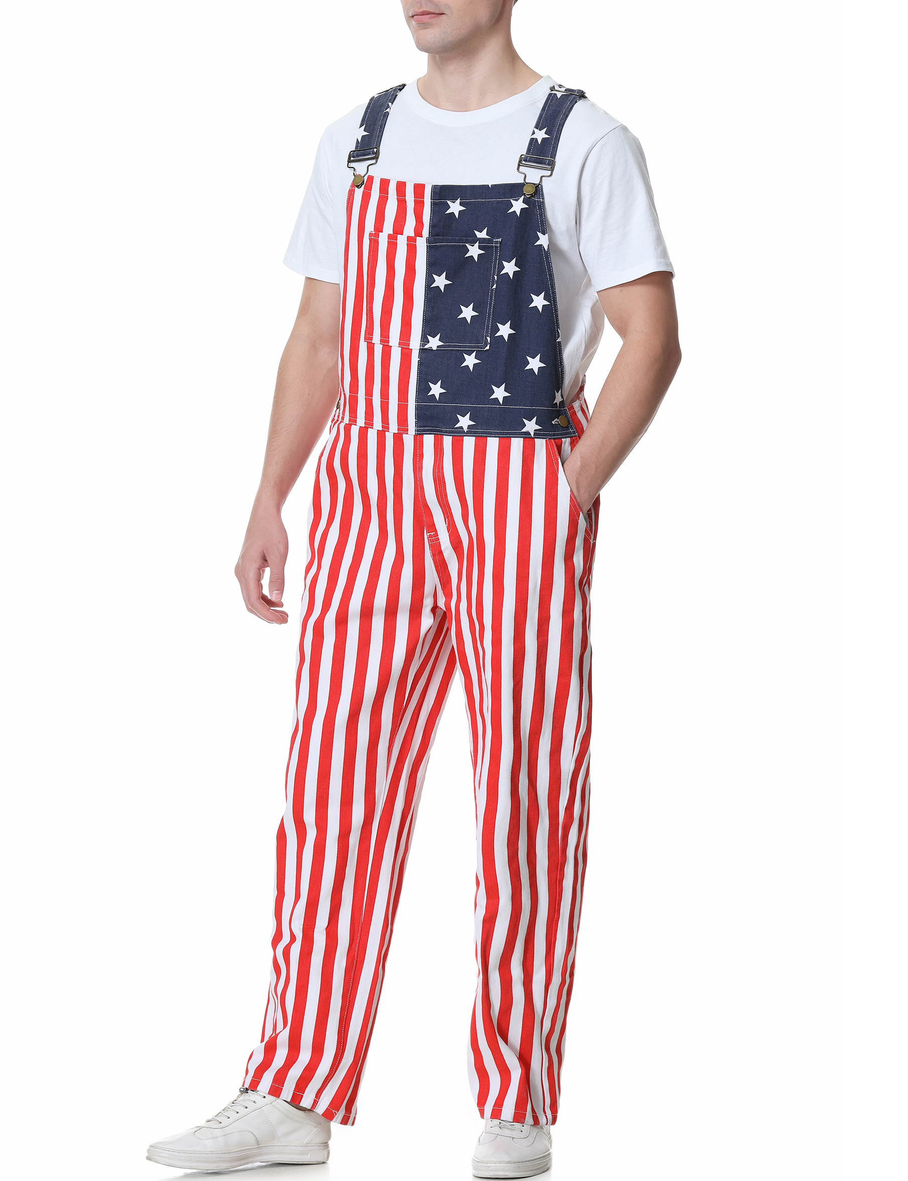 American Overalls for Men Striped Pants Adjustable Straps with Pockets - Image 2