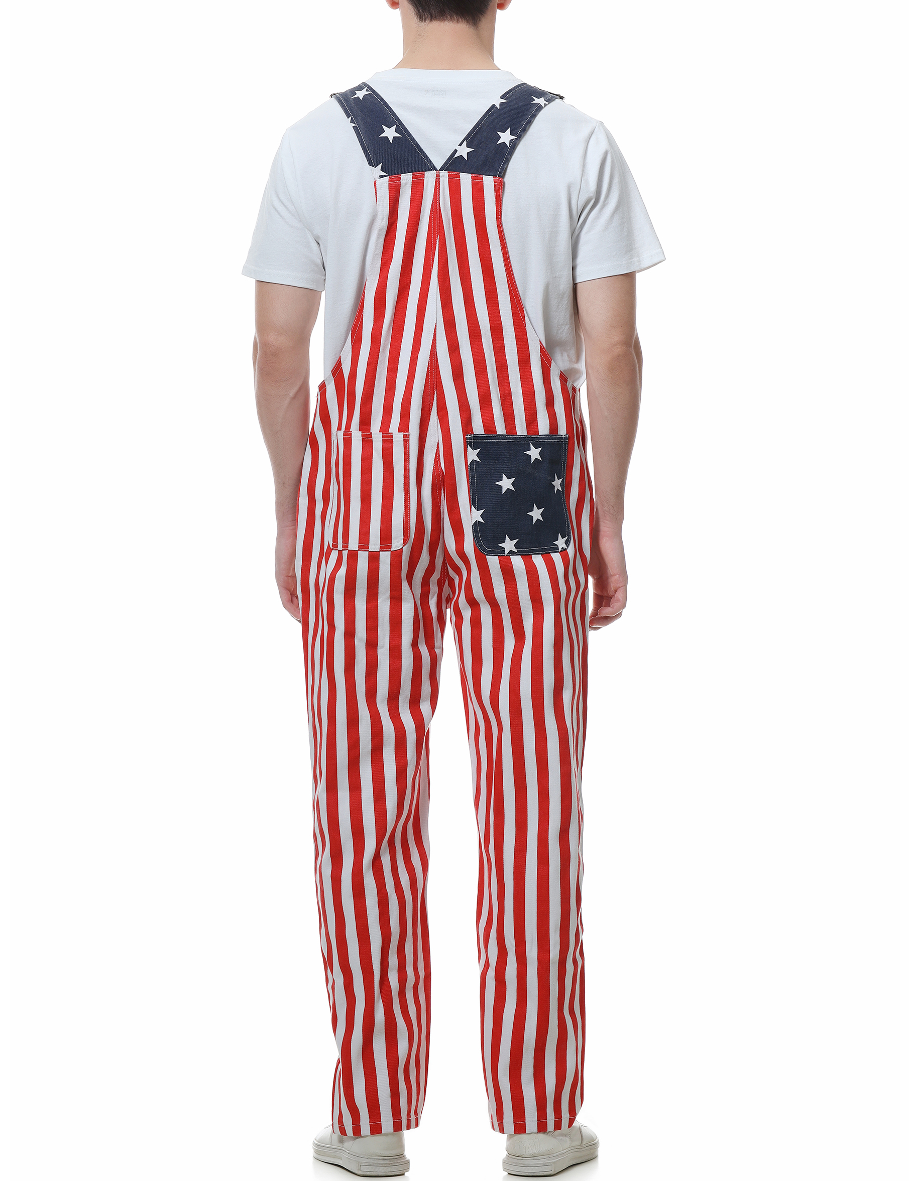 American Overalls for Men Striped Pants Adjustable Straps with Pockets - Image 3