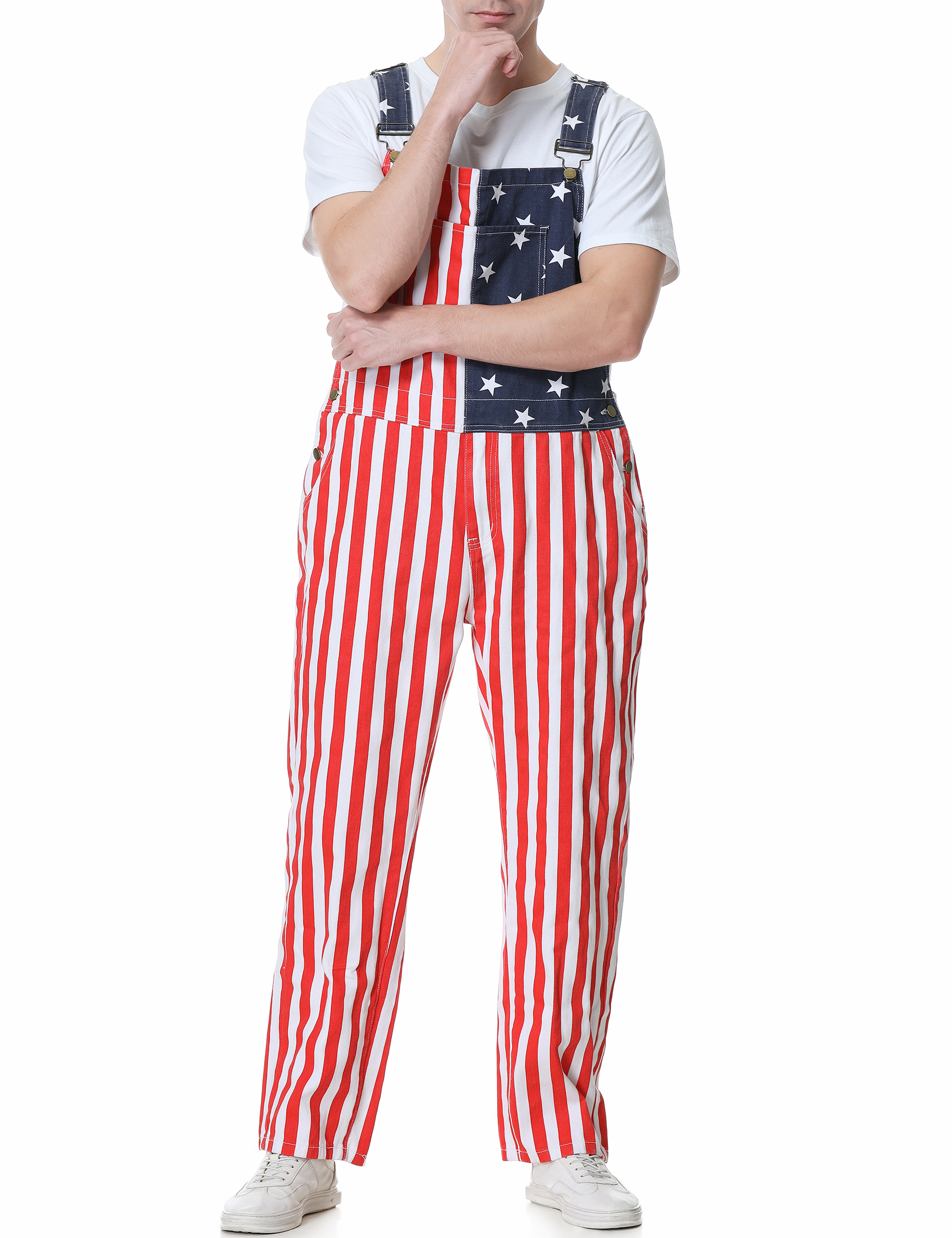 American Overalls for Men Striped Pants Adjustable Straps with Pockets - Image 4
