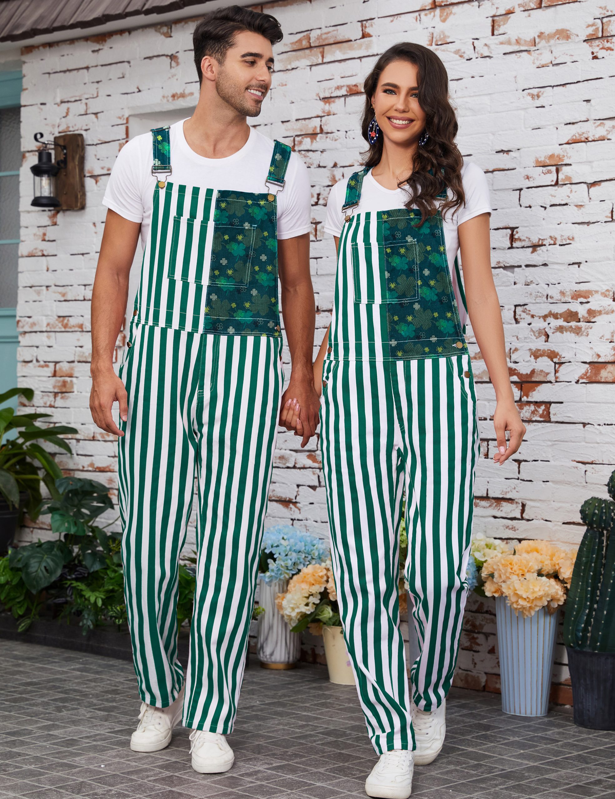 Bib Overalls for Men Striped Pants Adjustable Straps with Pockets - Image 4