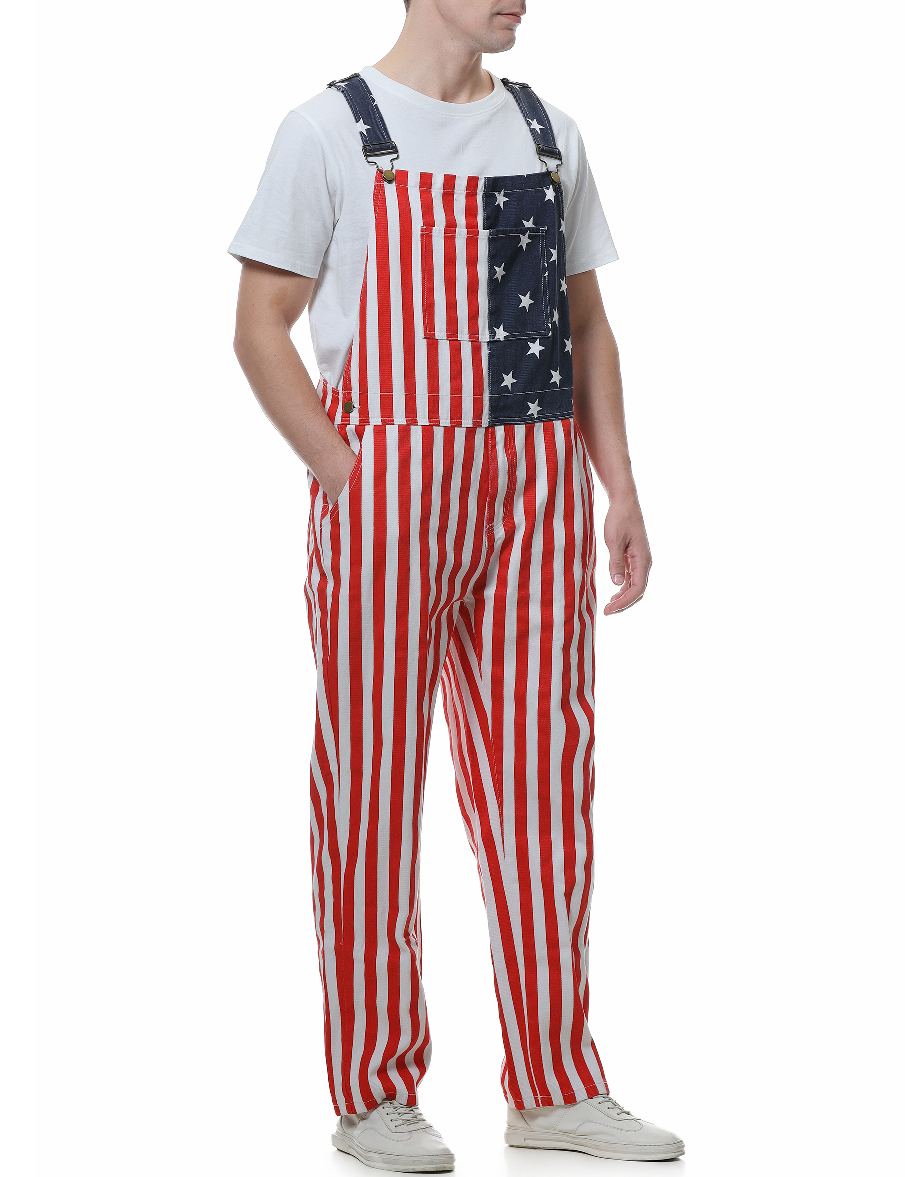 American Overalls for Men Striped Pants Adjustable Straps with Pockets - Image 5