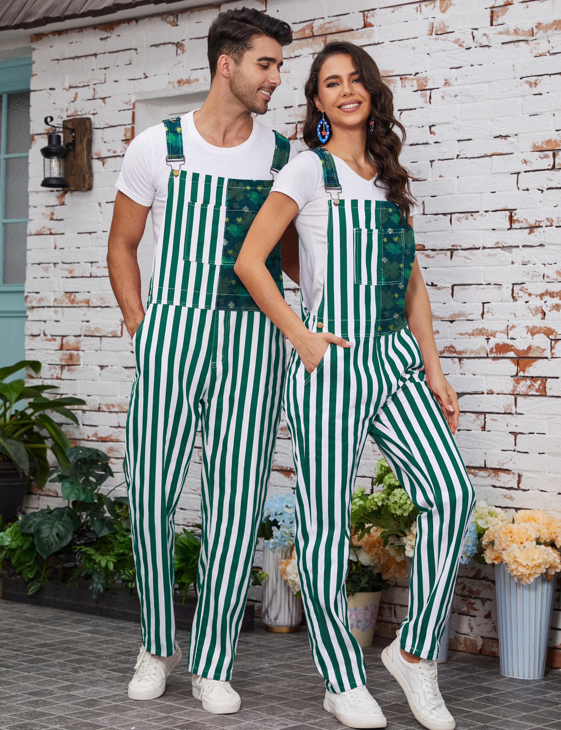 Bib Overalls for Men Striped Pants Adjustable Straps with Pockets - Image 5