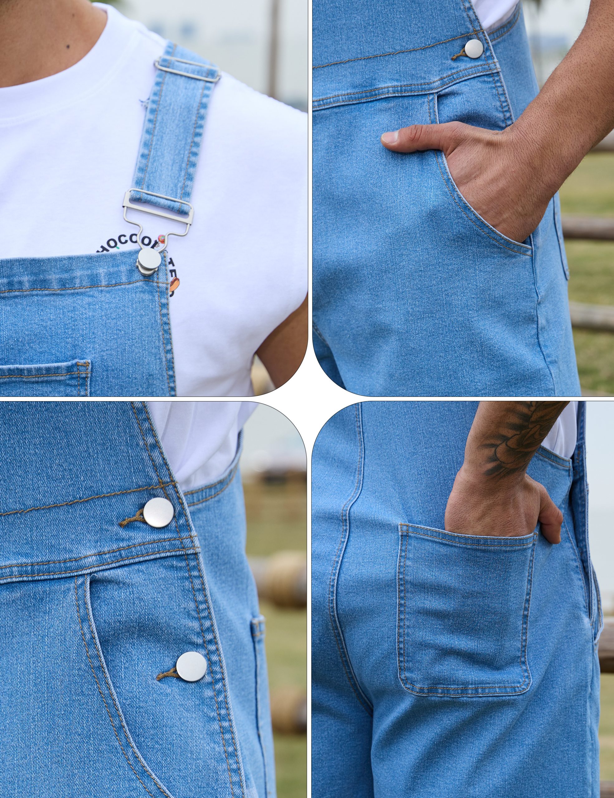 Denim Overalls for Men Jean Shorts Jumpsuit Work Bibs Coveralls with Zipper - Image 7