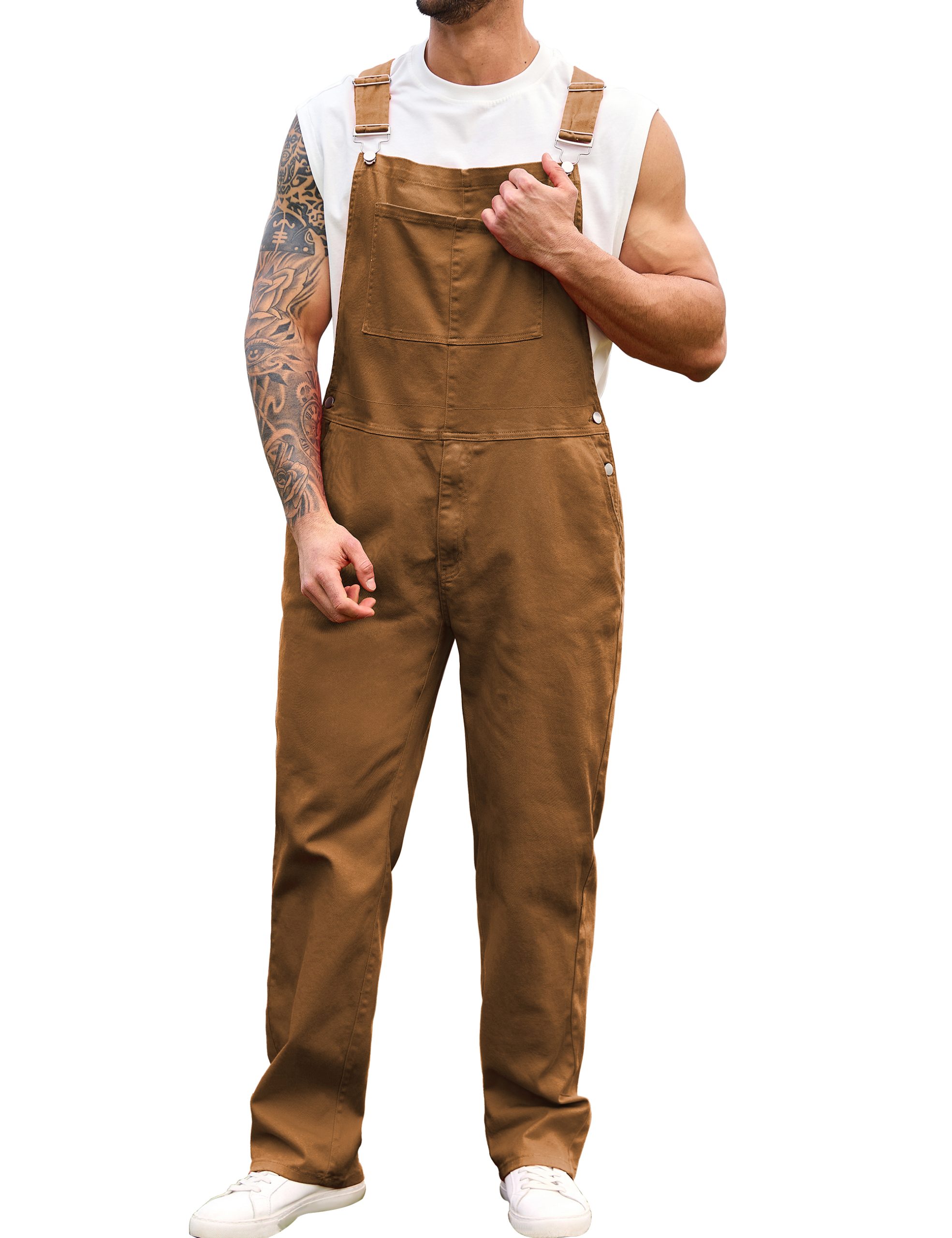 Overalls for Men Work Utility Coveralls Fashion Bib Romper Jumpsuit with Zipper Fly