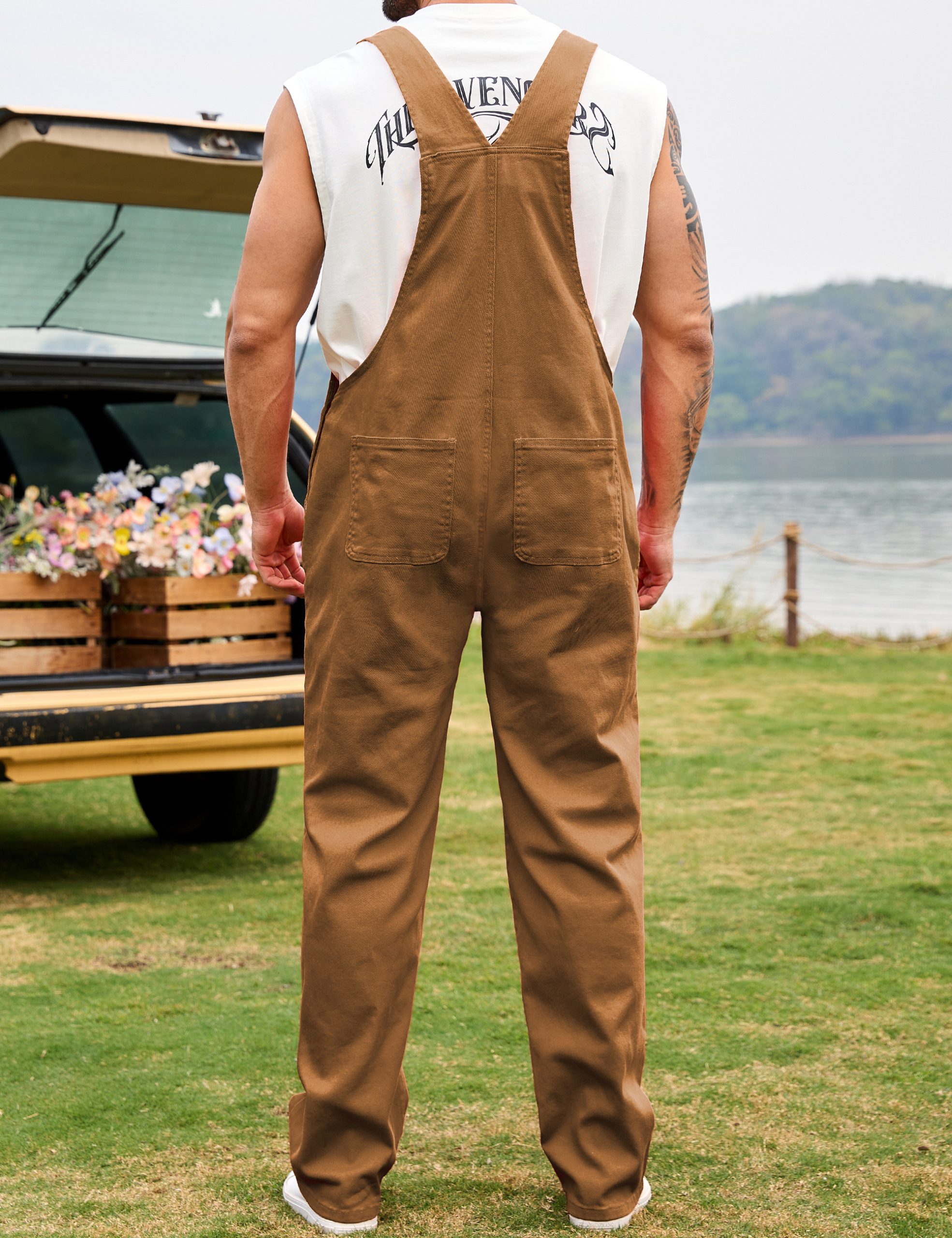 Overalls for Men Work Utility Coveralls Fashion Bib Romper Jumpsuit with Zipper Fly - Image 2