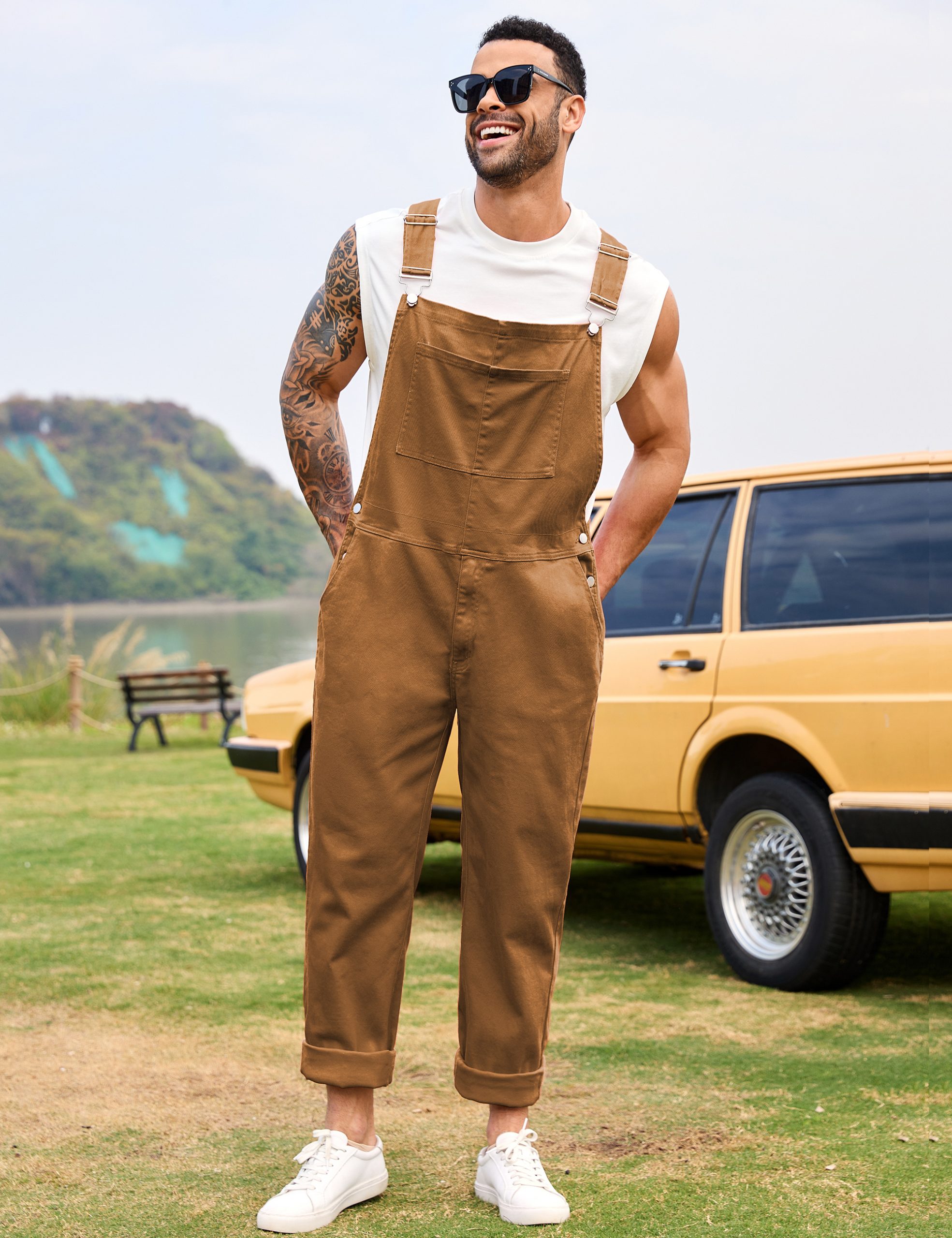 Overalls for Men Work Utility Coveralls Fashion Bib Romper Jumpsuit with Zipper Fly - Image 3