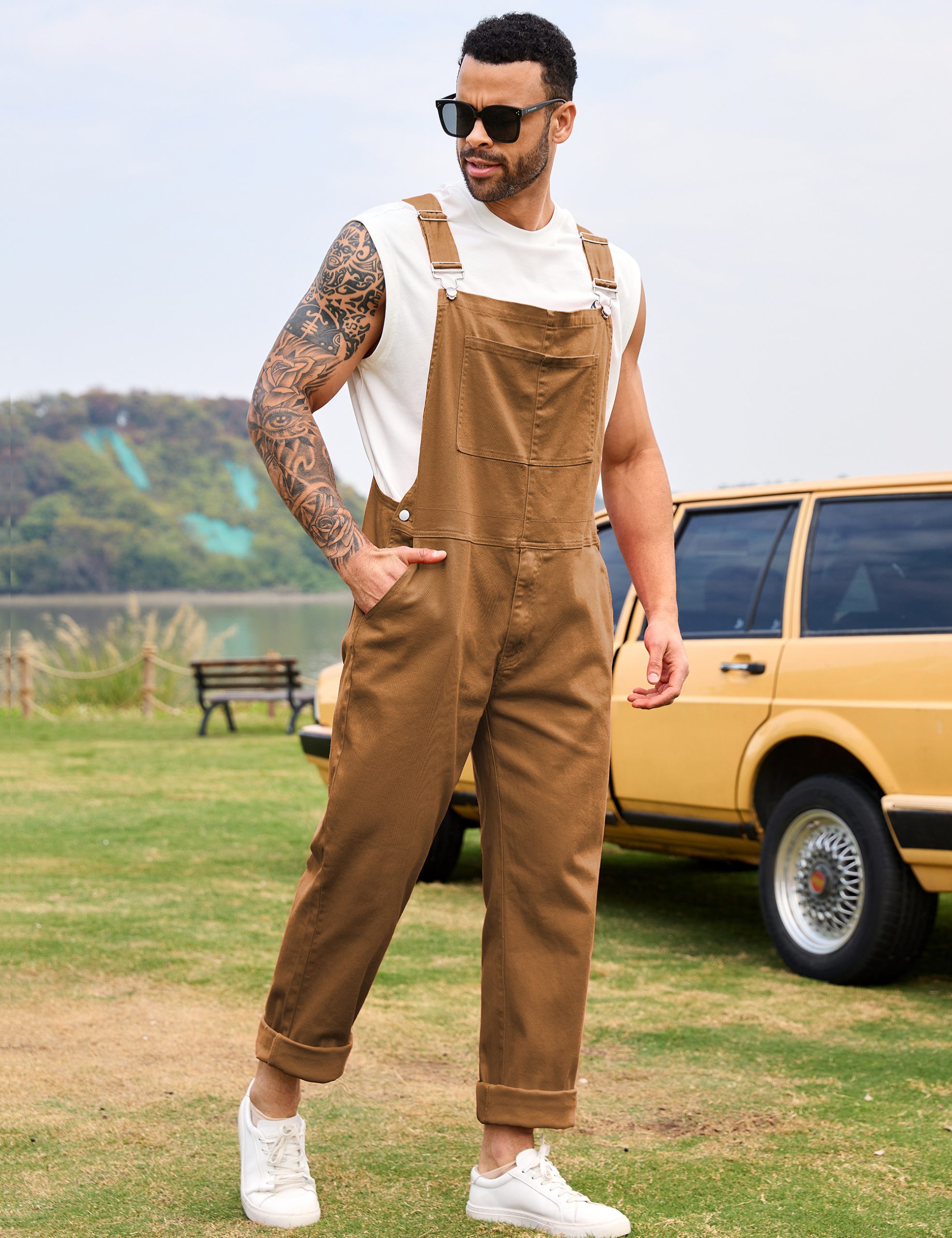 Overalls for Men Work Utility Coveralls Fashion Bib Romper Jumpsuit with Zipper Fly - Image 4