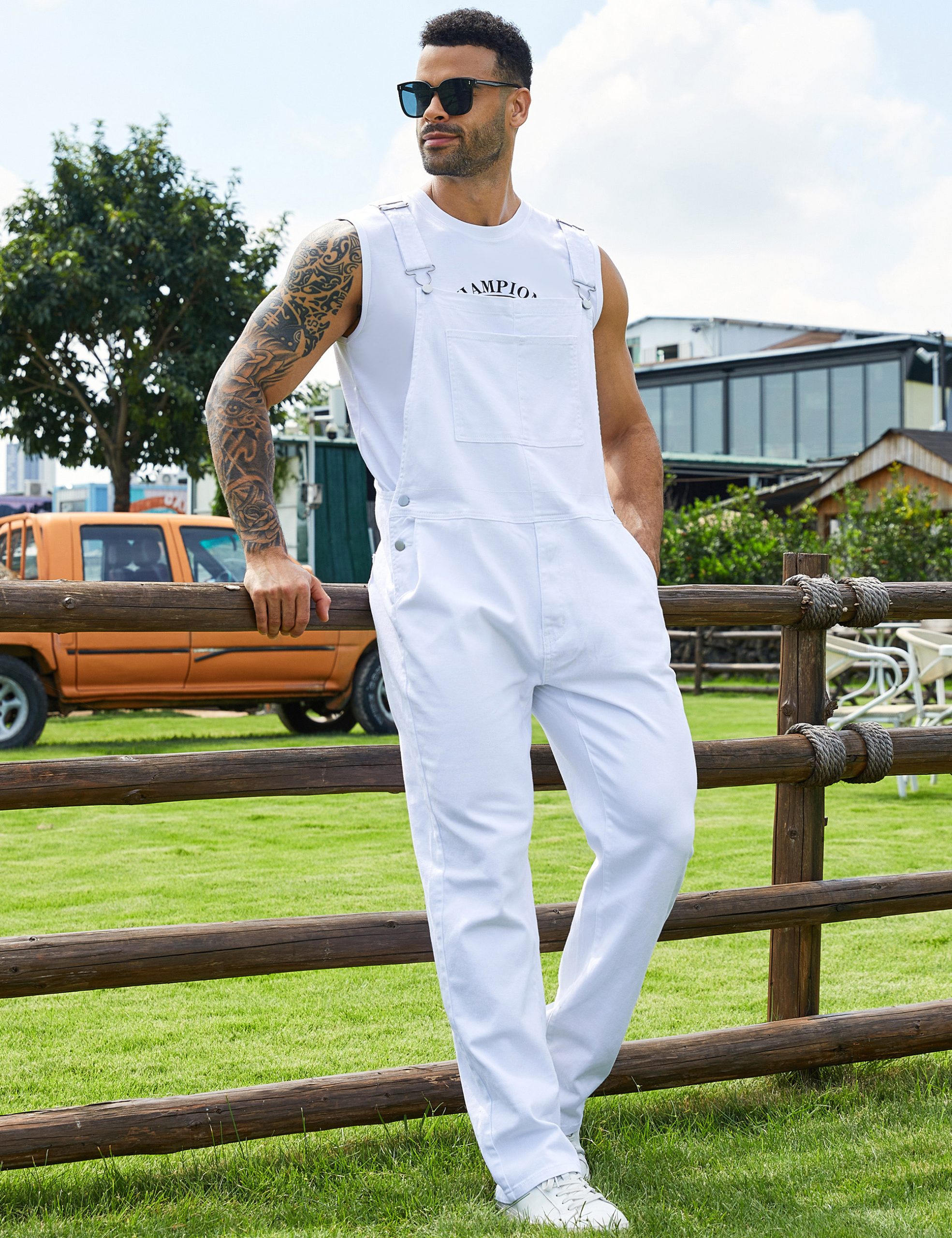 Overalls for Men Work Utility Coveralls Fashion Bib Romper Jumpsuit with Zipper Fly - Image 3