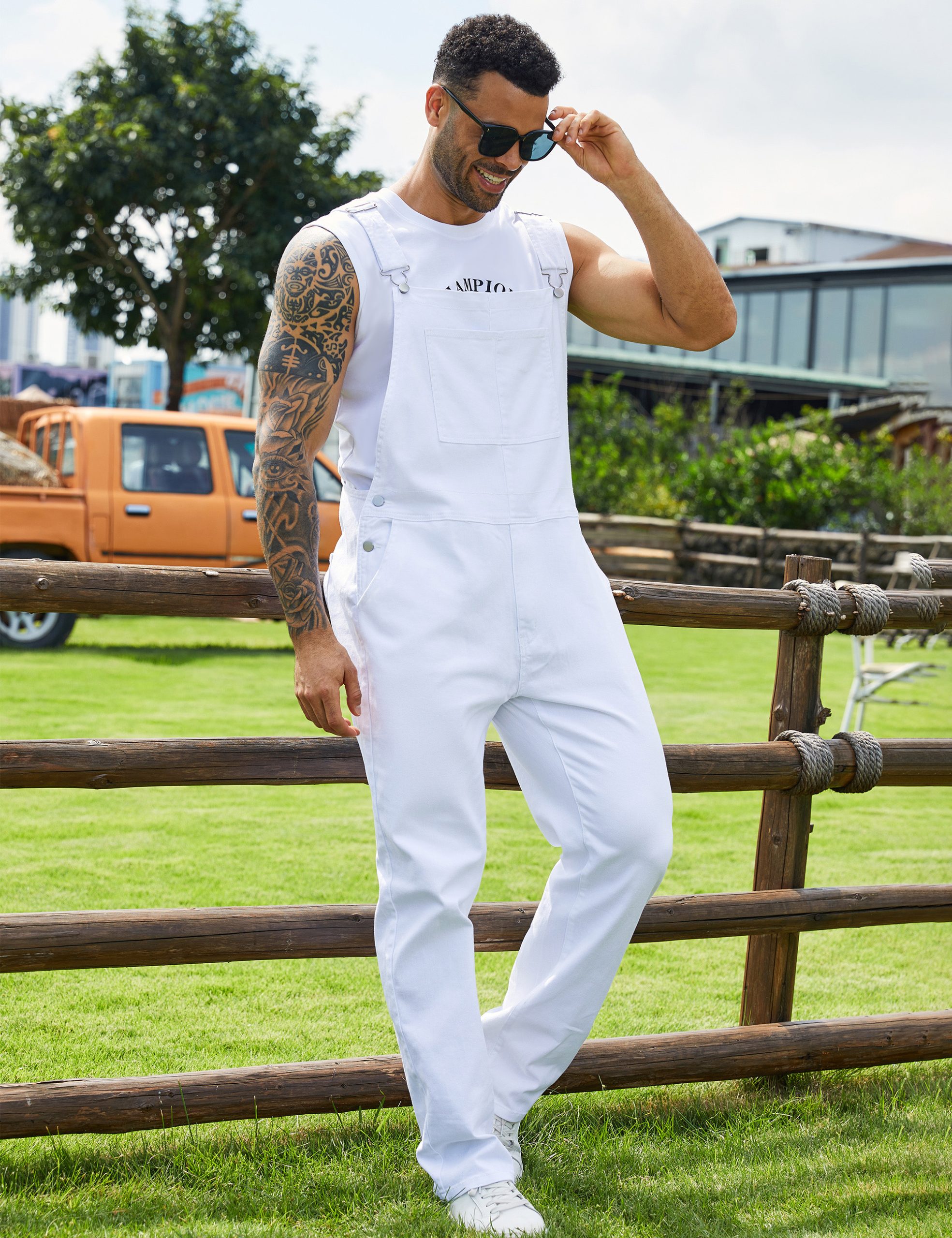 Overalls for Men Work Utility Coveralls Fashion Bib Romper Jumpsuit with Zipper Fly - Image 5