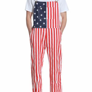 250th Anniversary Mens American Flag Overalls USA Denim Bibs Coveralls 4th of July Jumpsuit