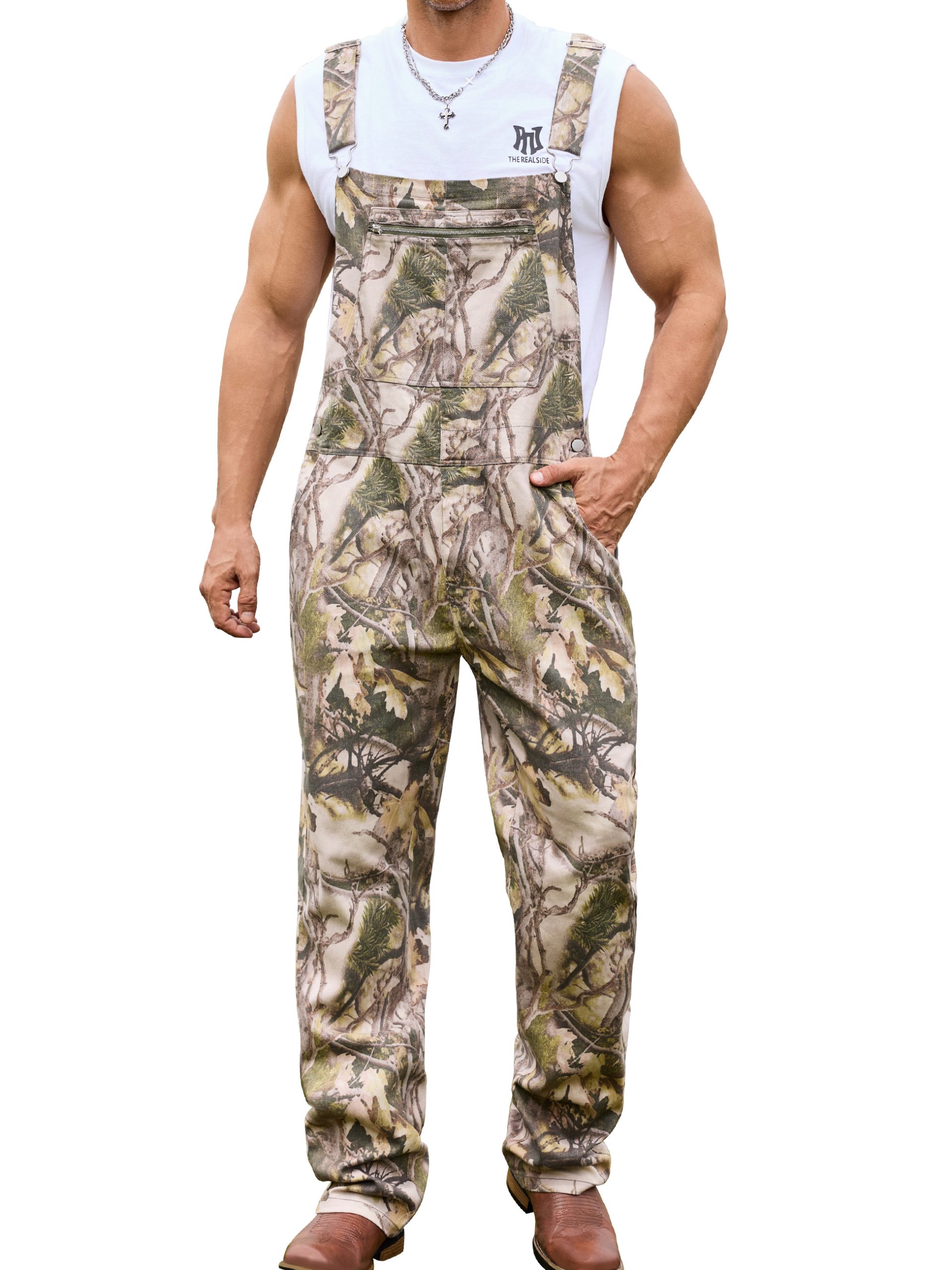 Camo Overalls for Men Work Utility Coveralls Bibs Romper Jumpsuit with Zipper Fly