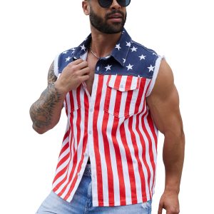 250th Anniversary American Flag Denim Vest for Men Sleeveless 4th of July Outfits