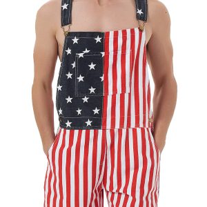 250th Anniversary Mens American Flag Overalls Shorts Jumpsuit 4th of July Bib Coveralls