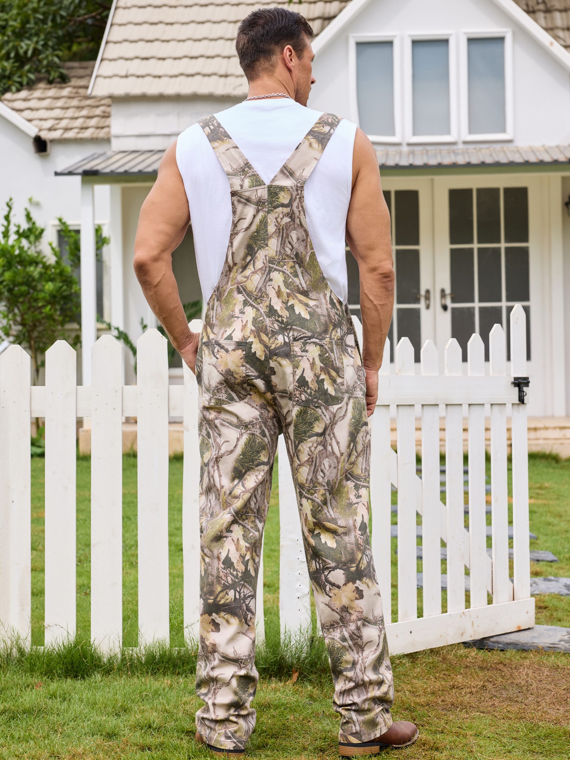 Camo Overalls for Men Work Utility Coveralls Bibs Romper Jumpsuit with Zipper Fly - Image 2