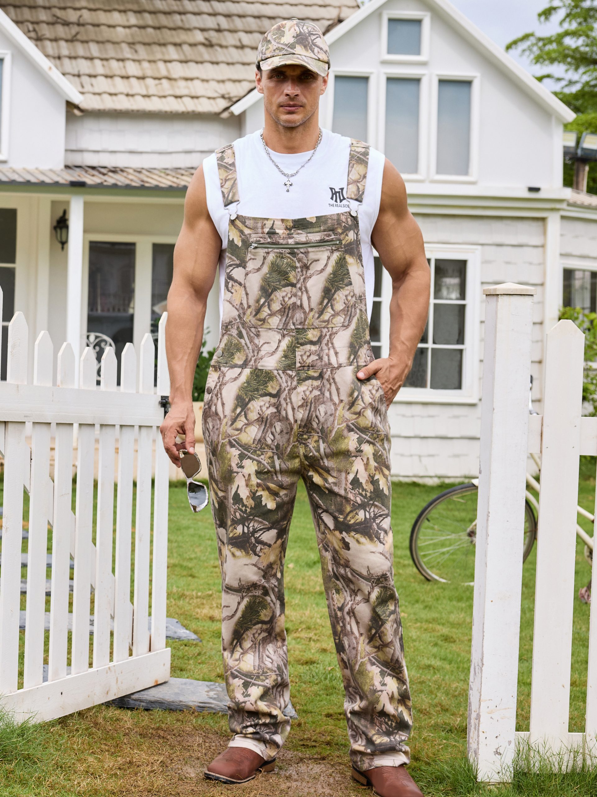 Camo Overalls for Men Work Utility Coveralls Bibs Romper Jumpsuit with Zipper Fly - Image 3