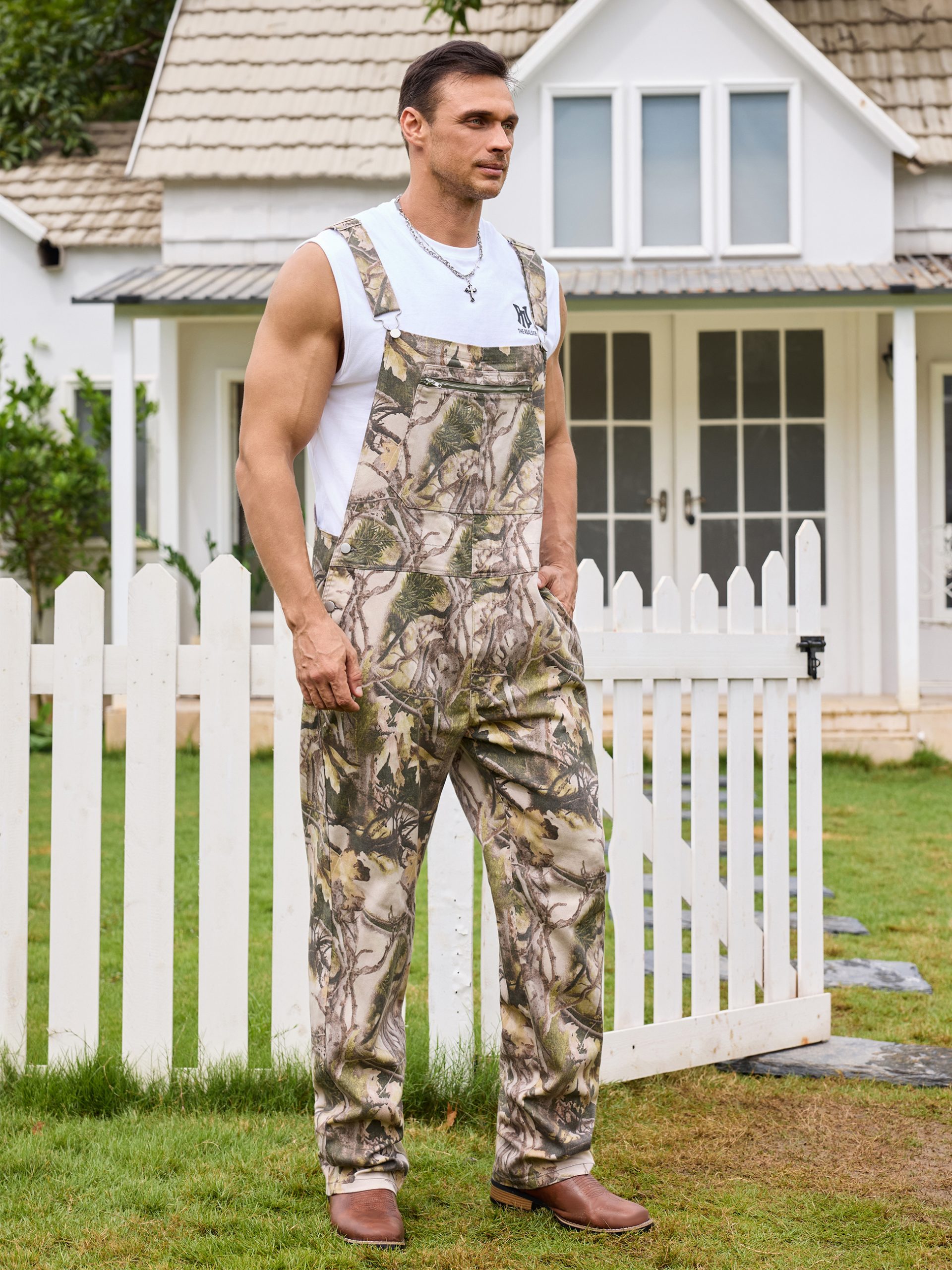 Camo Overalls for Men Work Utility Coveralls Bibs Romper Jumpsuit with Zipper Fly - Image 5