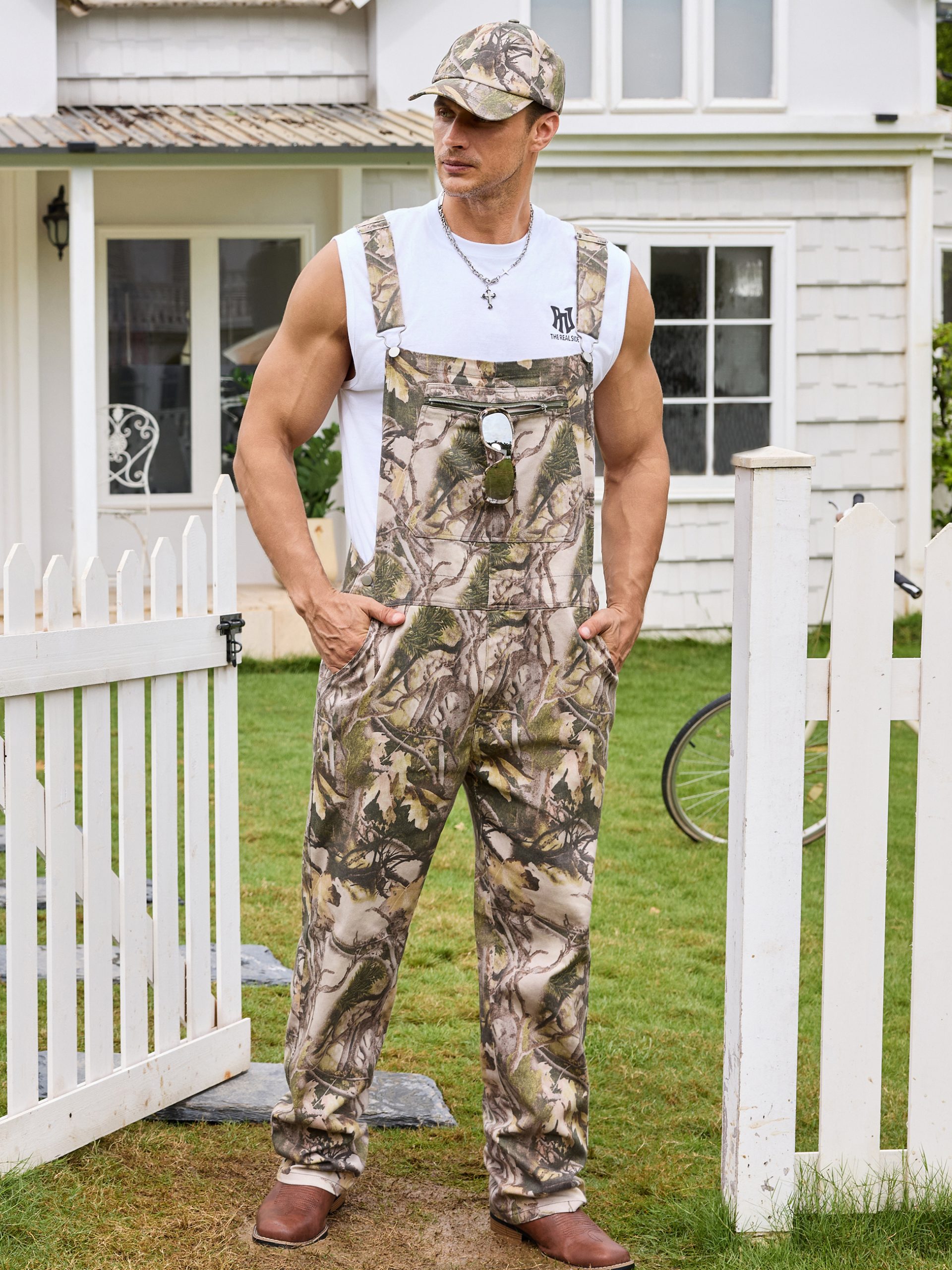 Camo Overalls for Men Work Utility Coveralls Bibs Romper Jumpsuit with Zipper Fly - Image 6