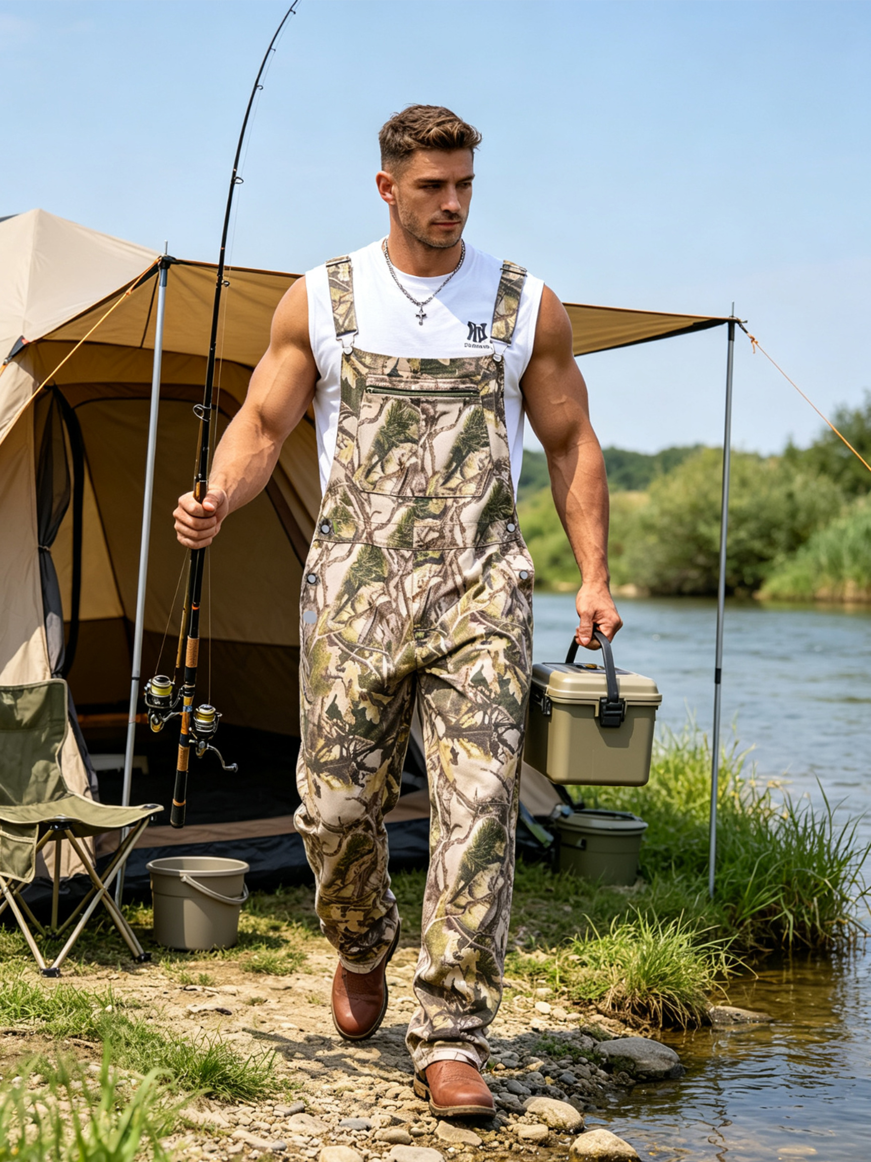Camo Overalls for Men Work Utility Coveralls Bibs Romper Jumpsuit with Zipper Fly - Image 7