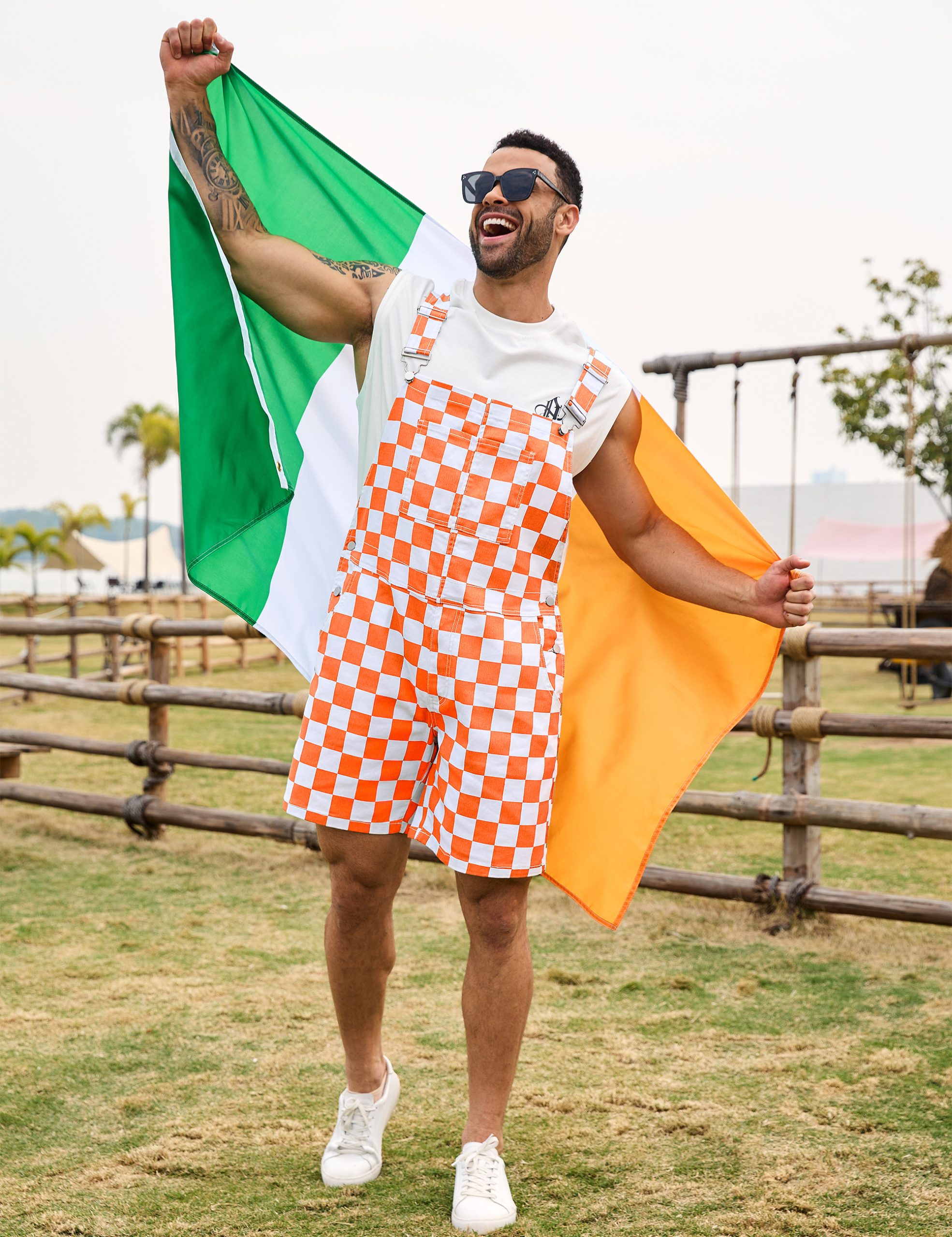 Shorts Overalls for Men Checkered Rompers Work Jumpsuits Stretchy Bibs Coveralls - Image 8
