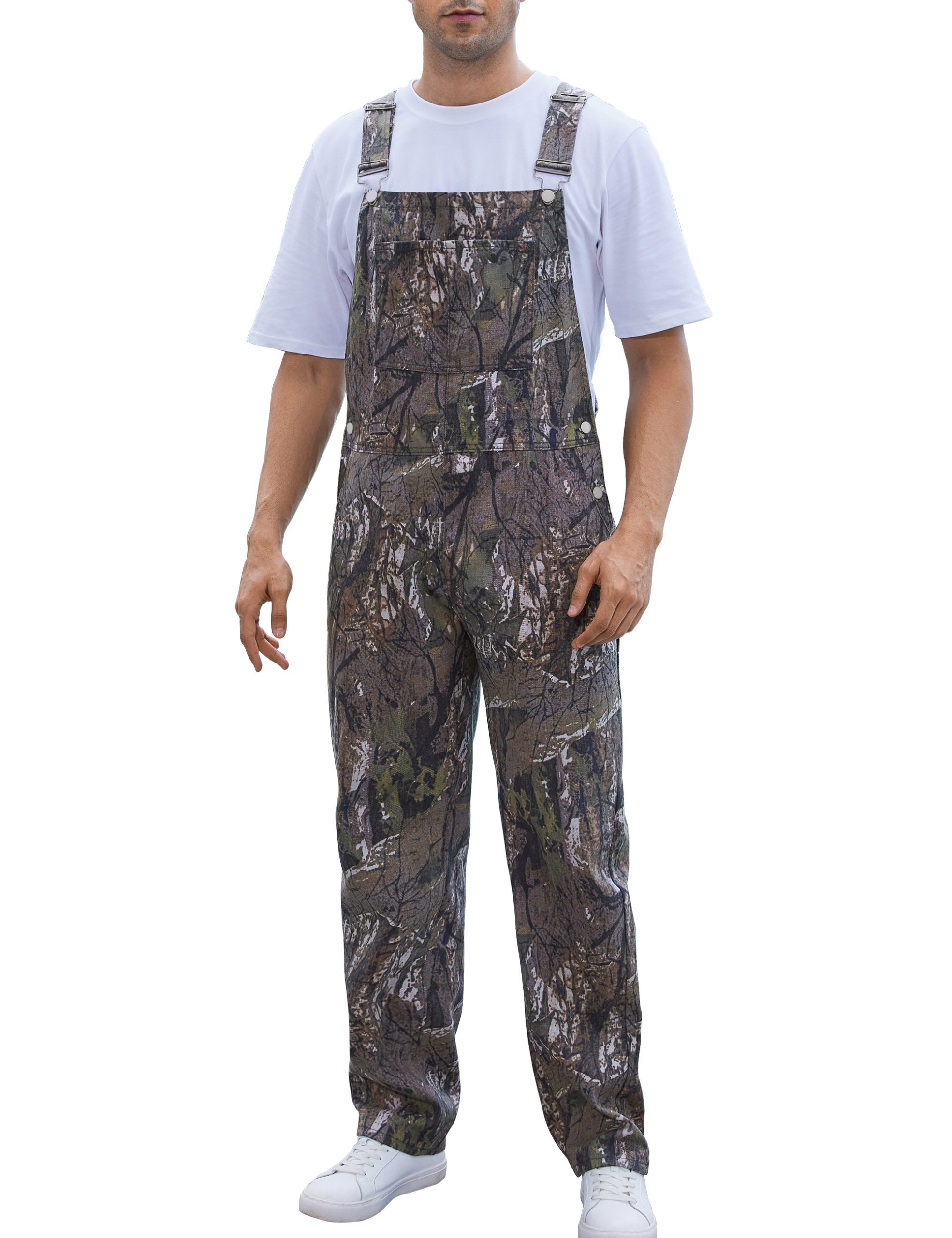 Camo Overalls for Men Work Utility Coveralls Bibs Romper Jumpsuit with Zipper Fly